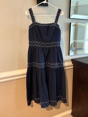 Milly Navy Blue Embroidered Midi Dress